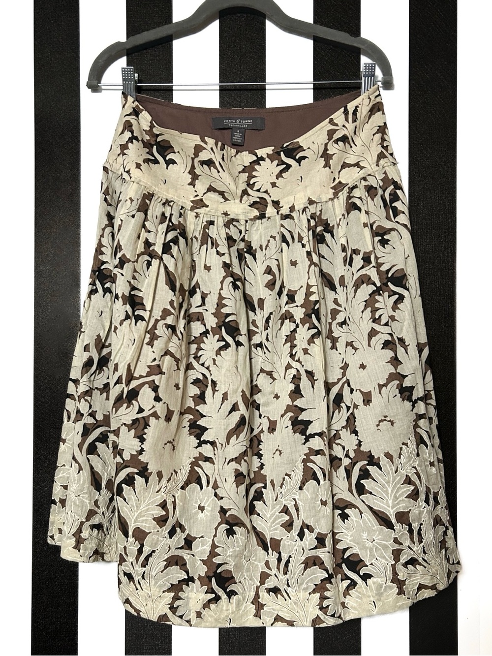 Brown & Cream Floral Lace A-Line Skirt